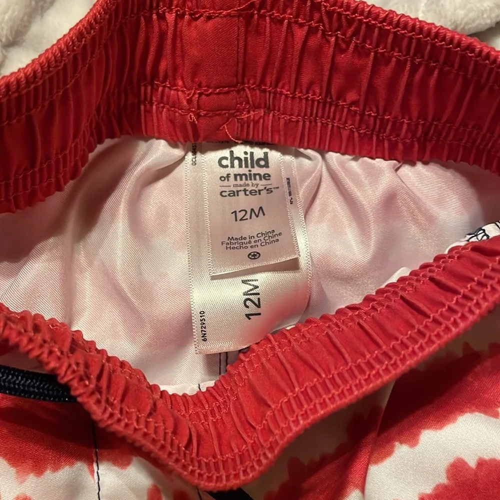 Carter’s~2 Boys Swim Shorts in Red, White and Blue. Elastic Waistband Size:12M